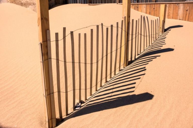 Rough Terrain - a fence in the sand with a pair of shoes on it